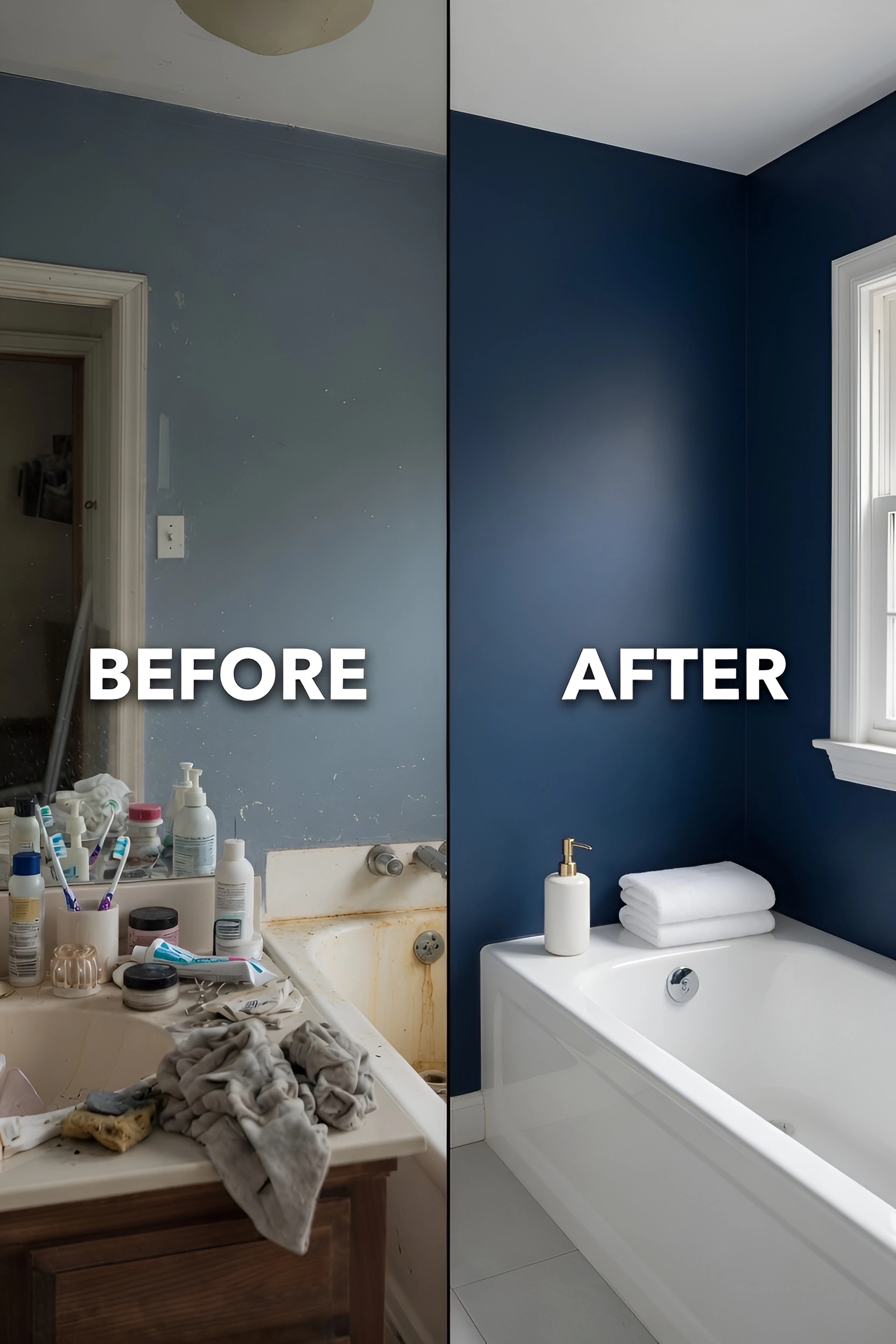 Bathroom painting Hastings before after navy blue