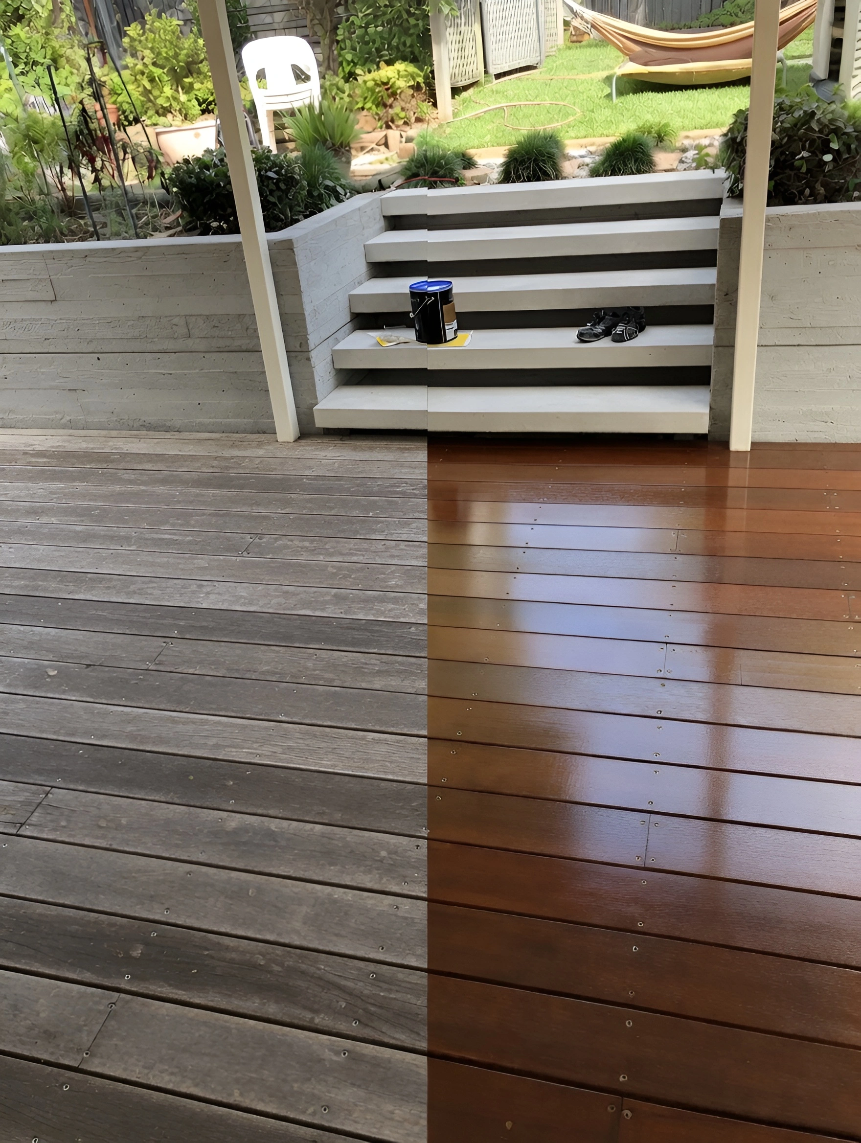 Deck painting before and after split Hawkes Bay