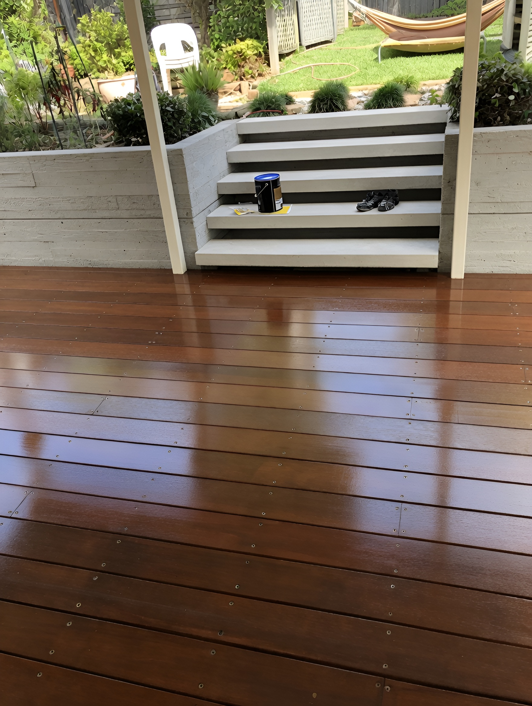 Deck painting Hawkes Bay hardwood before and after