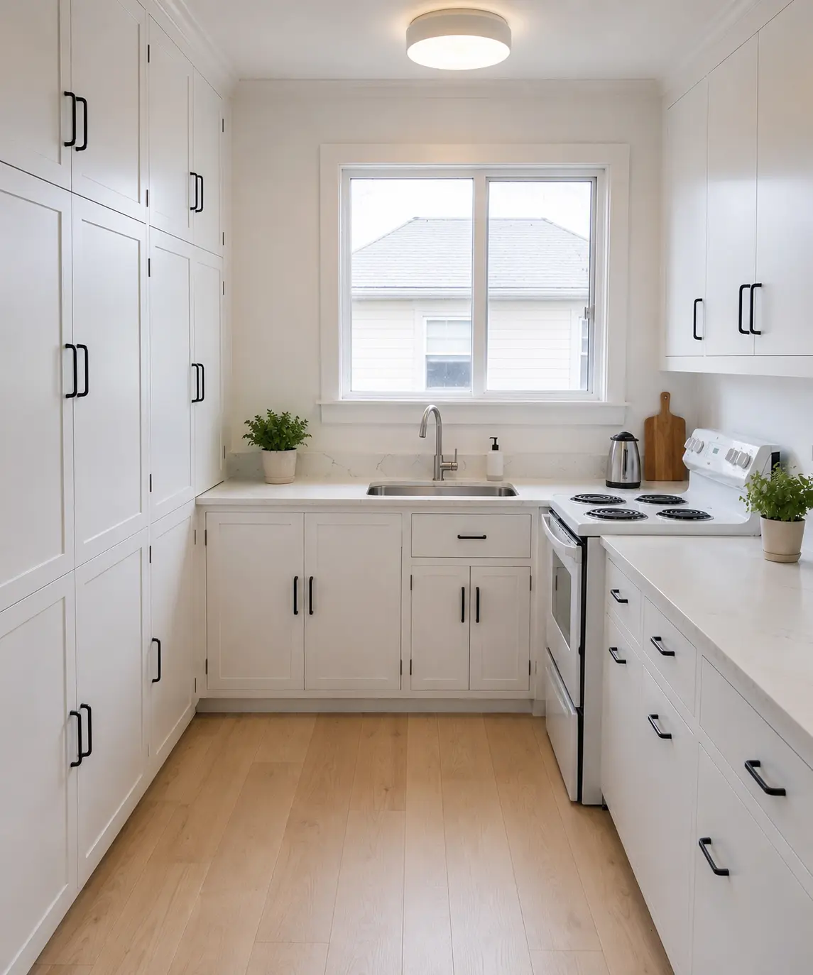 After kitchen cabinet painting in Hawke's Bay — fresh spray-painted kitchen cabinets with smooth two-pack finish